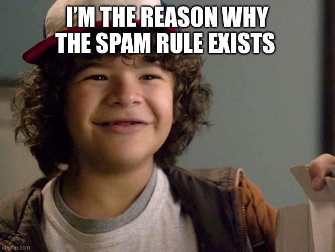 Lmao | I’M THE REASON WHY THE SPAM RULE EXISTS | image tagged in dustin lmao | made w/ Imgflip meme maker