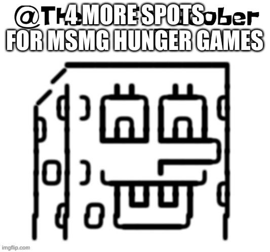 TheGoofy_Goober's announcement template | 4 MORE SPOTS FOR MSMG HUNGER GAMES | image tagged in thegoofy_goober's announcement template | made w/ Imgflip meme maker