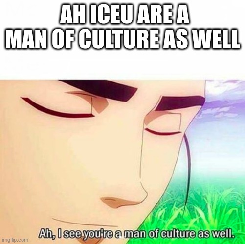 Ah,I see you are a man of culture as well | AH ICEU ARE A MAN OF CULTURE AS WELL | image tagged in ah i see you are a man of culture as well | made w/ Imgflip meme maker