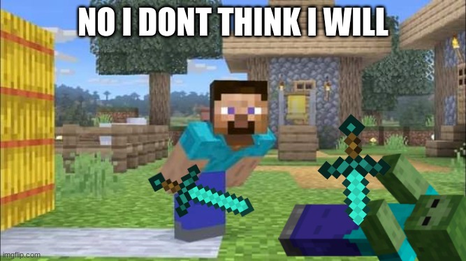 Steve looking at screen | NO I DONT THINK I WILL | image tagged in steve looking at screen | made w/ Imgflip meme maker