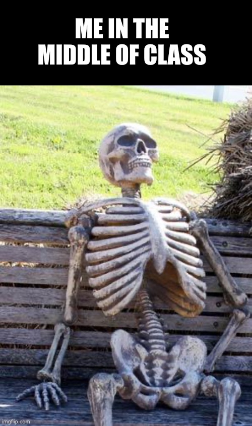 Waiting Skeleton Meme | ME IN THE MIDDLE OF CLASS | image tagged in memes,waiting skeleton | made w/ Imgflip meme maker