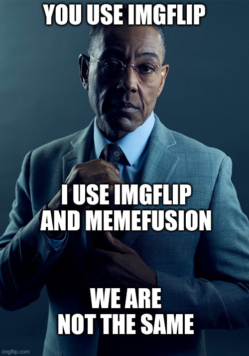 Memefusion | YOU USE IMGFLIP; I USE IMGFLIP AND MEMEFUSION; WE ARE NOT THE SAME | image tagged in gus fring we are not the same,memes | made w/ Imgflip meme maker