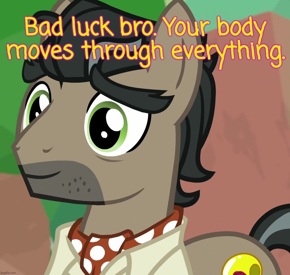 Happy Caballeron (MLP) | Bad luck bro. Your body moves through everything. | image tagged in happy caballeron mlp | made w/ Imgflip meme maker