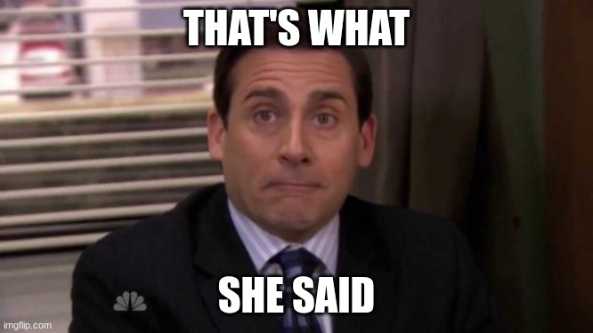 Thats what she said | THAT'S WHAT SHE SAID | image tagged in thats what she said | made w/ Imgflip meme maker