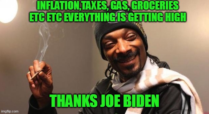 Snoop Dogg | INFLATION,TAXES, GAS, GROCERIES ETC ETC EVERYTHING IS GETTING HIGH; THANKS JOE BIDEN | image tagged in snoop dogg,joe biden,cannabis,too damn high | made w/ Imgflip meme maker