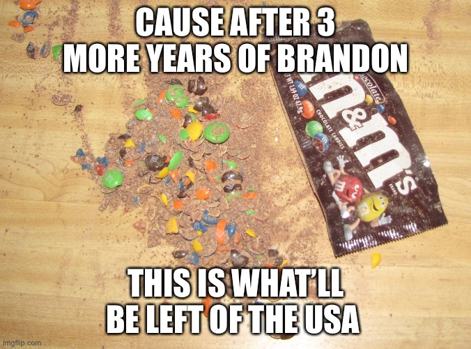 M&Ms Launches NEW Biden Presidential SMASH M&M! | CAUSE AFTER 3 MORE YEARS OF BRANDON; THIS IS WHAT’LL BE LEFT OF THE USA | image tagged in political meme,biden incompetent,biden destroying united states | made w/ Imgflip meme maker