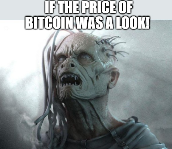 the look! | IF THE PRICE OF BITCOIN WAS A LOOK! | image tagged in running with monsters and posters,walking running sprinting,running,monster,monsters | made w/ Imgflip meme maker