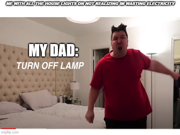 ME WITH ALL THE HOUSE LIGHTS ON NOT REALIZING IM WASTING ELECTRICITY; MY DAD: | image tagged in funny,funny memes | made w/ Imgflip meme maker