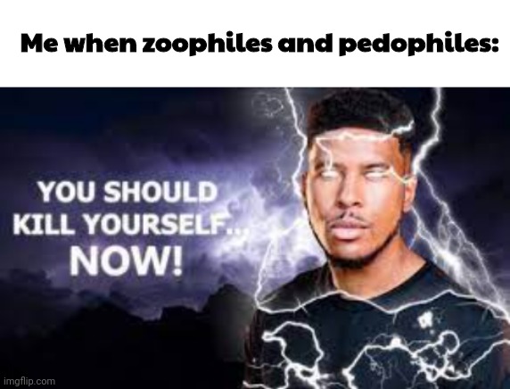 Me when zoophiles and pedophiles: | image tagged in blank white template,you should kill yourself now | made w/ Imgflip meme maker