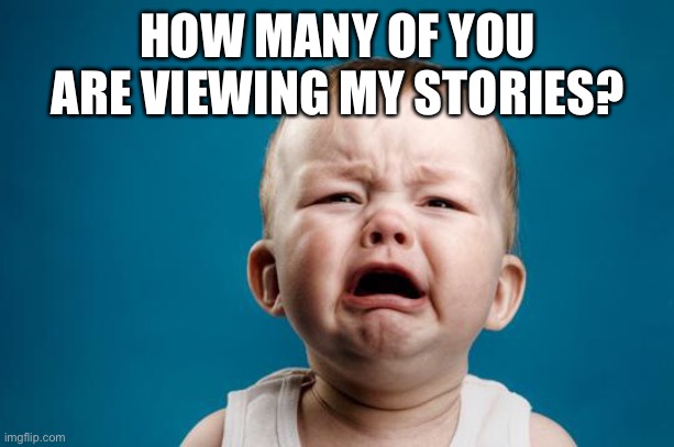 BABY CRYING |  HOW MANY OF YOU ARE VIEWING MY STORIES? | image tagged in baby crying | made w/ Imgflip meme maker