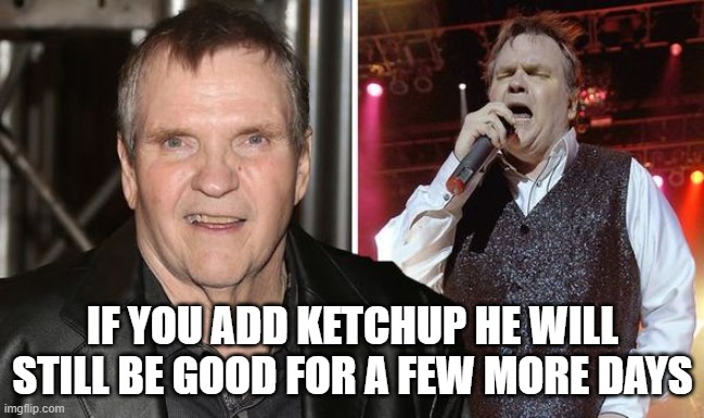 meatloaf | IF YOU ADD KETCHUP HE WILL STILL BE GOOD FOR A FEW MORE DAYS | image tagged in meatloaf dead | made w/ Imgflip meme maker