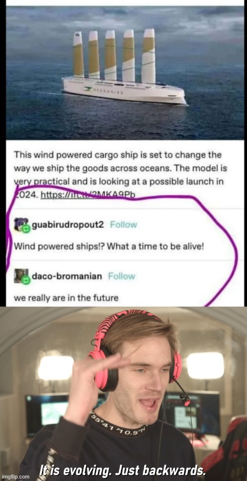 LOOKS LIKE I'LL BE ABLE TO USE MY PIRATE FLAG! | image tagged in its evolving just backwards,shipping,sailing,ocean | made w/ Imgflip meme maker