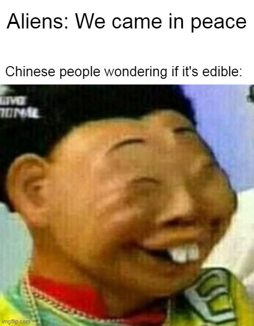 Aliens: We came in peace; Chinese people wondering if it's edible: | image tagged in china,memes | made w/ Imgflip meme maker