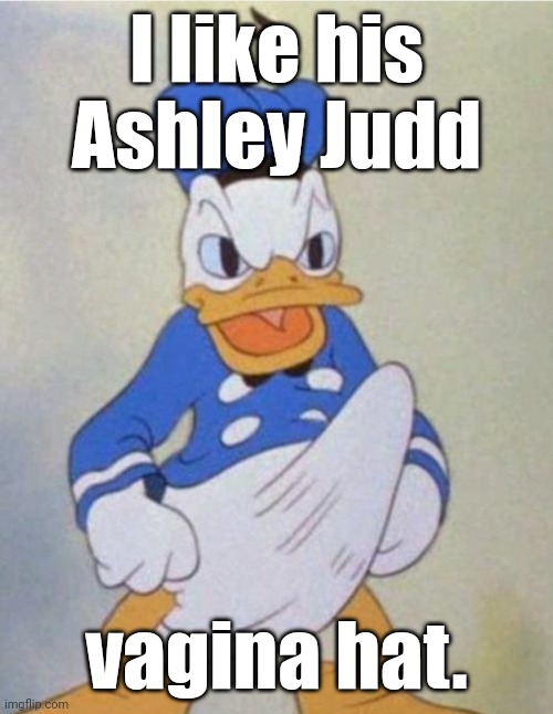 Donald Dick | I like his Ashley Judd vagina hat. | image tagged in donald dick | made w/ Imgflip meme maker