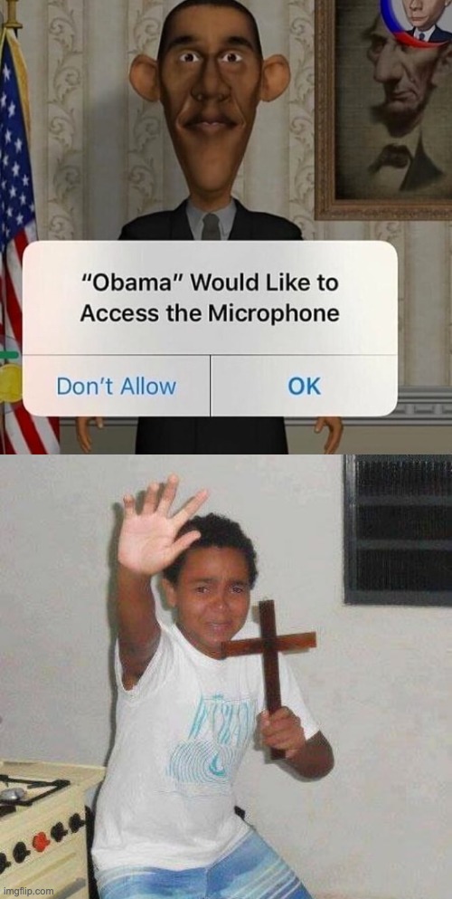 OBAMA NO | image tagged in kid with cross,memes,unfunny | made w/ Imgflip meme maker