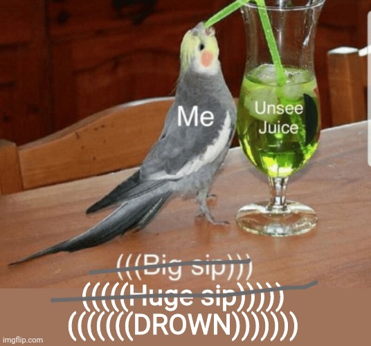 Unsee juice | (((((Huge sip)))))

(((((((DROWN))))))) | image tagged in unsee juice | made w/ Imgflip meme maker