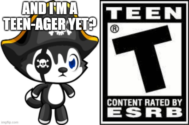 Is Pirate Husky a Teen-ager? |  AND I'M A TEEN-AGER YET? | image tagged in pirate husky dog,teen-rating,esrb rating | made w/ Imgflip meme maker