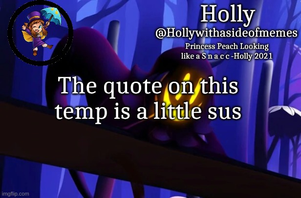 Holly Snatcher Template | The quote on this temp is a little sus | image tagged in holly snatcher template | made w/ Imgflip meme maker