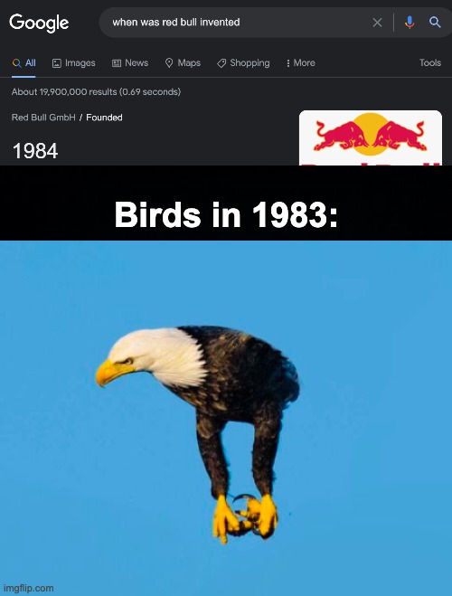 Redbull gives you wings ;) | Birds in 1983: | image tagged in memes,unfunny | made w/ Imgflip meme maker