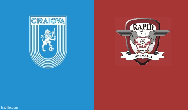 Universitatea Craiova vs Rapid Bucuresti in DAZN Styled Background | image tagged in craiova,rapid,dazn,liga 1,fotbal | made w/ Imgflip meme maker