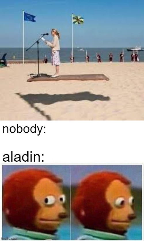 illusion 10^10^10 | nobody:; aladin: | image tagged in memes,monkey puppet | made w/ Imgflip meme maker