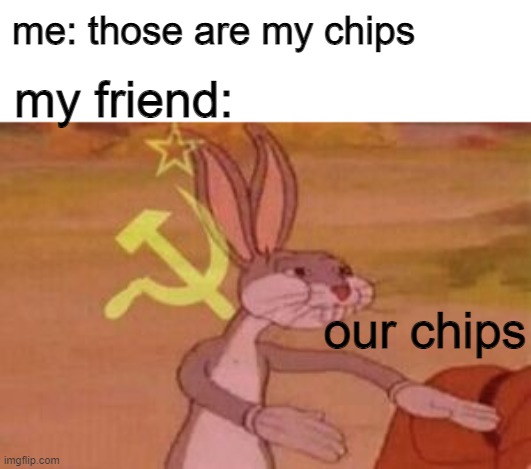when i have a bag of chips | me: those are my chips; my friend:; our chips | image tagged in our,potato chips | made w/ Imgflip meme maker