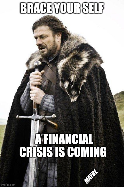 Brace Yourself | BRACE YOUR SELF; A FINANCIAL CRISIS IS COMING; MAYBE | image tagged in brace yourself,economy,crypto | made w/ Imgflip meme maker
