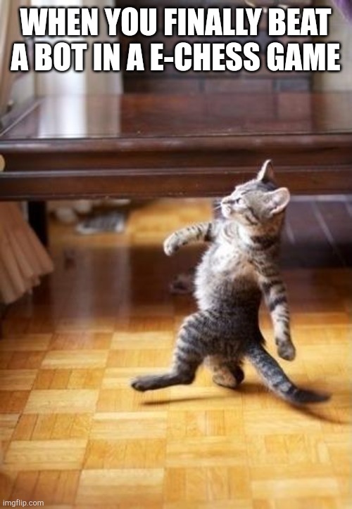 Cool Cat Stroll | WHEN YOU FINALLY BEAT A BOT IN A E-CHESS GAME | image tagged in memes,cool cat stroll | made w/ Imgflip meme maker