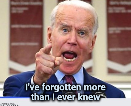 Joe Biden no malarkey | I've forgotten more
than I ever knew | image tagged in joe biden no malarkey | made w/ Imgflip meme maker