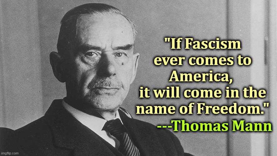 "Freedom" doesn't mean "Freedom for White People," or "Freedom for Republicans." And it doesn't mean "License" or "Selfishness." | "If Fascism ever comes to America, 
it will come in the name of Freedom."; ---Thomas Mann | image tagged in fascism,america,freedom | made w/ Imgflip meme maker