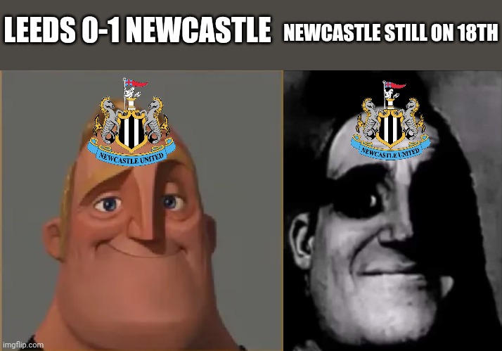 Leeds 0-1 Newcastle | NEWCASTLE STILL ON 18TH; LEEDS 0-1 NEWCASTLE | image tagged in newcastle,leeds,premier league,football,soccer,memes | made w/ Imgflip meme maker