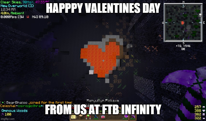 "Minecraft not heartless, valentines day" or "worst meme i ever saw" | HAPPPY VALENTINES DAY; FROM US AT FTB INFINITY | image tagged in fun,minecraft,gaming,video games,lava,fire | made w/ Imgflip meme maker