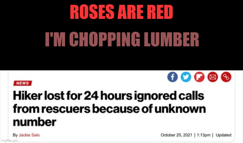 Roses are red |  ROSES ARE RED; I'M CHOPPING LUMBER | image tagged in black blank template short,fun,news,hiking,memes,meme | made w/ Imgflip meme maker
