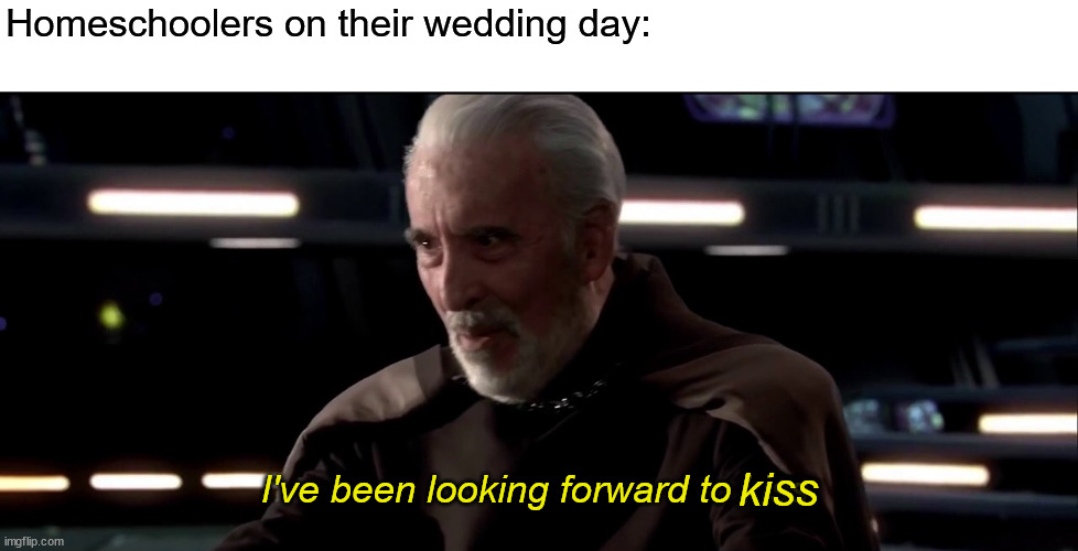 Homeschoolers on their wedding day |  Homeschoolers on their wedding day:; I've been looking forward to kiss. kiss | image tagged in i ve been looking forward to this,homeschool,memes | made w/ Imgflip meme maker