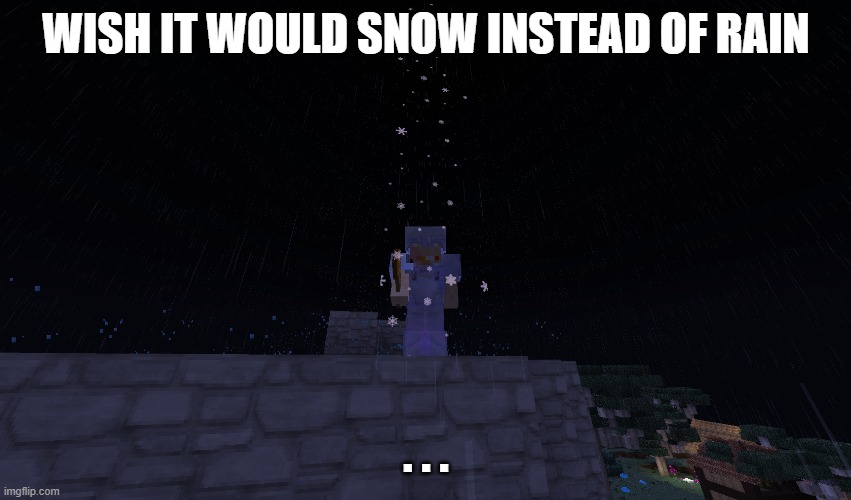 "Be careful what you wish for" or "personal snow job" | WISH IT WOULD SNOW INSTEAD OF RAIN; . . . | image tagged in fun,weather,minecraft,gaming,snow day,raining | made w/ Imgflip meme maker