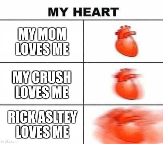 Yeah ha boi | MY MOM LOVES ME; MY CRUSH LOVES ME; RICK ASTLEY LOVES ME | image tagged in my heart blank,rick astley,my heart | made w/ Imgflip meme maker