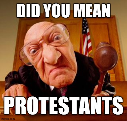 Mean Judge | DID YOU MEAN PROTESTANTS | image tagged in mean judge | made w/ Imgflip meme maker