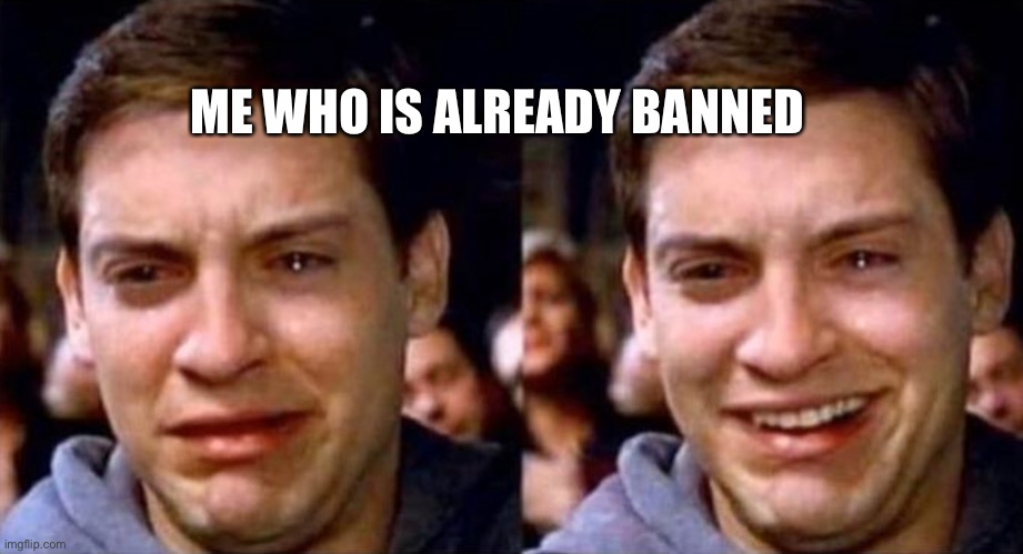 Peter Parker cry then smile | ME WHO IS ALREADY BANNED | image tagged in peter parker cry then smile | made w/ Imgflip meme maker