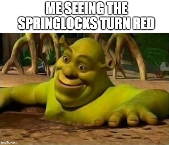 oof. | ME SEEING THE SPRINGLOCKS TURN RED | image tagged in shrek | made w/ Imgflip meme maker