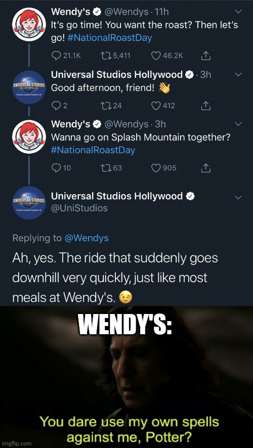Wendy's got "Wendy'sed" | WENDY'S: | image tagged in you dare use my own spells against me | made w/ Imgflip meme maker