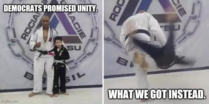 A total beat down on the American people. | DEMOCRATS PROMISED UNITY. WHAT WE GOT INSTEAD. | image tagged in always give it your all | made w/ Imgflip meme maker
