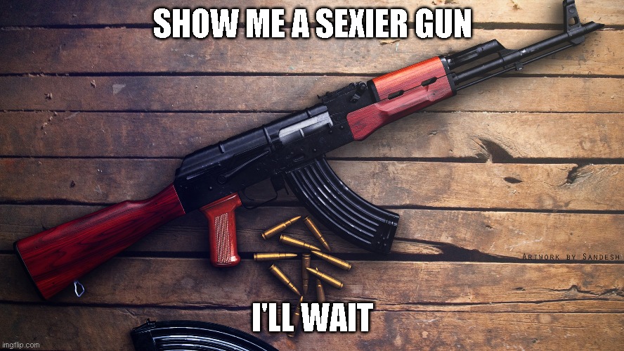 AK 47 is sexy, you can't change my mind |  SHOW ME A SEXIER GUN; I'LL WAIT | made w/ Imgflip meme maker