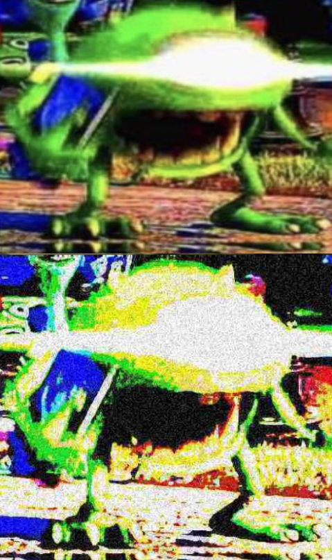 Mike wazowski but the second picture is more deepfried Blank Meme Template