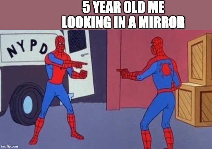 spiderman pointing at spiderman | 5 YEAR OLD ME LOOKING IN A MIRROR | image tagged in spiderman pointing at spiderman | made w/ Imgflip meme maker