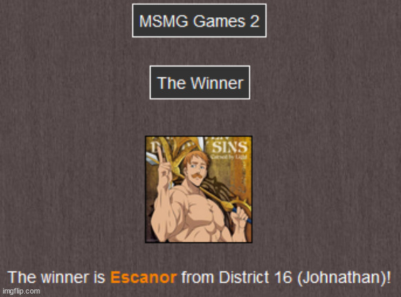 THE WINNER IS ESCANOR! | image tagged in msmg games | made w/ Imgflip meme maker