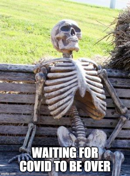 Dying for Covid to End | WAITING FOR COVID TO BE OVER | image tagged in memes,waiting skeleton | made w/ Imgflip meme maker