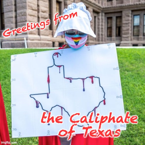 Apparently we DO have a threat to freedom on our southern border | Greetings from; the Caliphate of Texas | image tagged in caliphate,texas,abortion,women rights | made w/ Imgflip meme maker