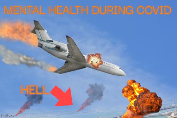 The descent hasn’t been pretty | MENTAL HEALTH DURING COVID; HELL | image tagged in crashing plane | made w/ Imgflip meme maker