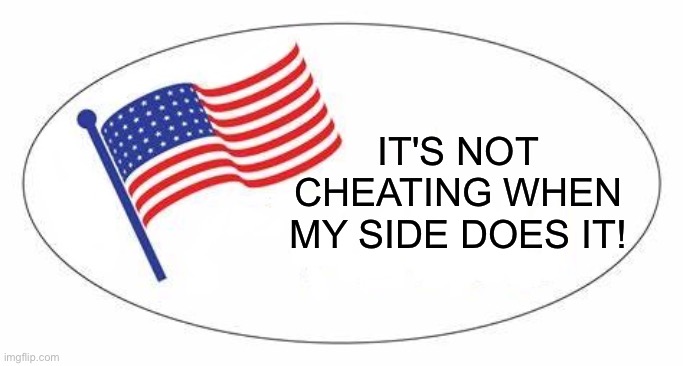 I Voted sticker | IT'S NOT CHEATING WHEN MY SIDE DOES IT! | image tagged in i voted sticker | made w/ Imgflip meme maker