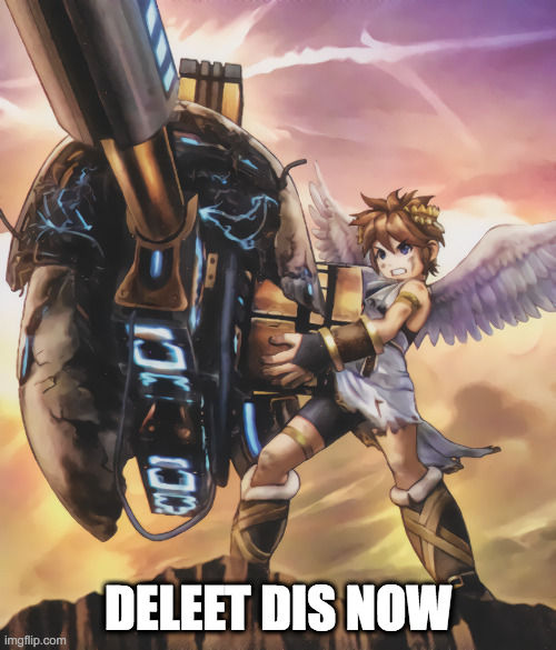 Delete This |  DELEET DIS NOW | image tagged in delete this,pit,kid icarus | made w/ Imgflip meme maker